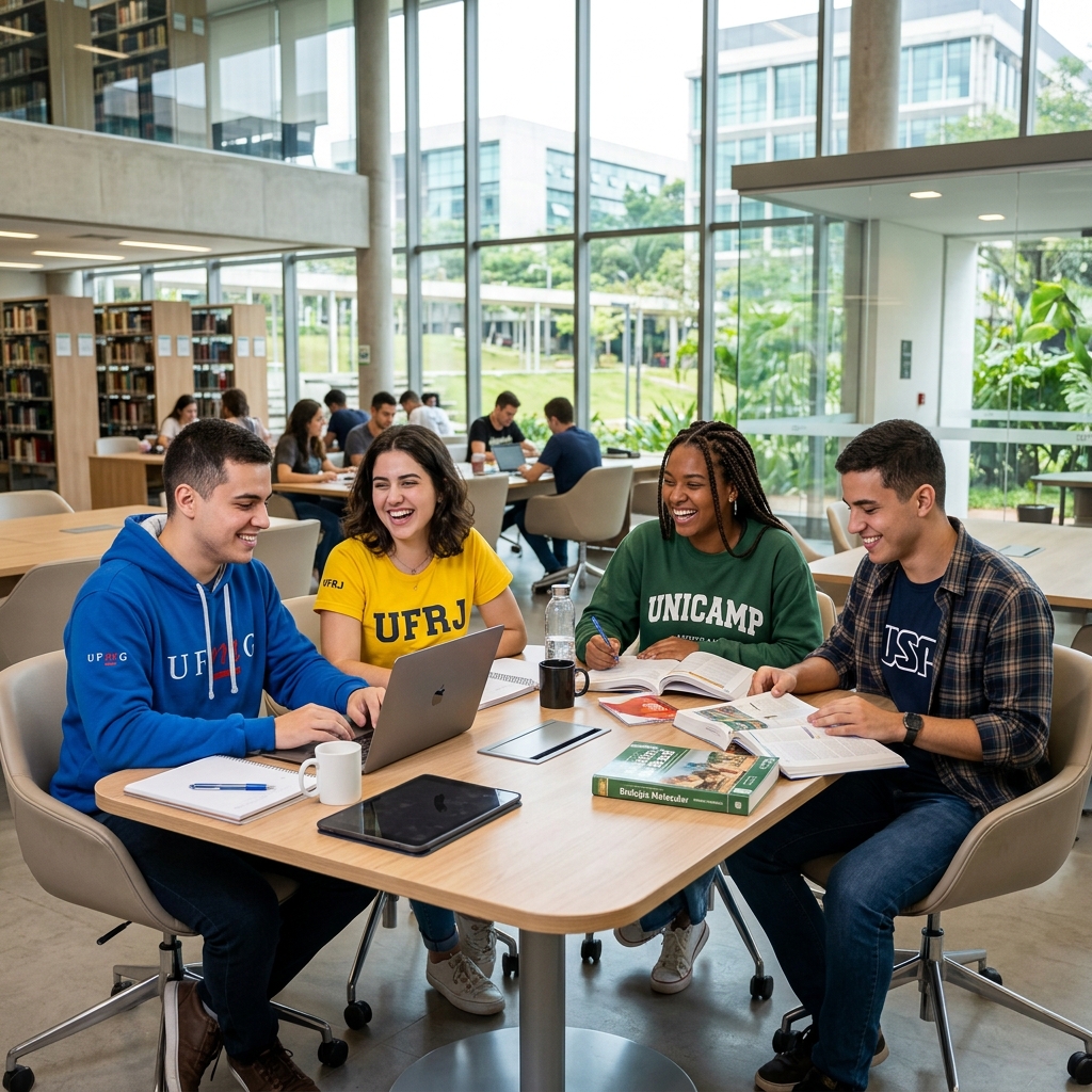 Jovens estudando em grupo na graduação